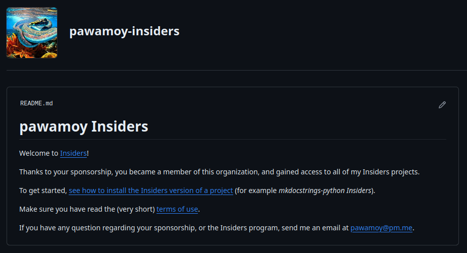 Screenshot of the member-only Insiders org profile.